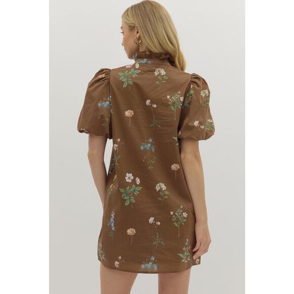 ENTRO Meadow Frolic Floral Puff Sleeve Mini Dress Size L NWT - Picture 2 of 6